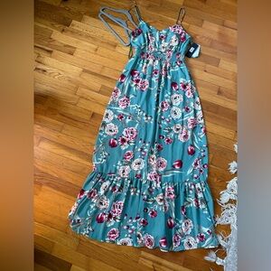 City trends MACYS Floral Maxi Dress in Teal and Pink woman’s small new with tags